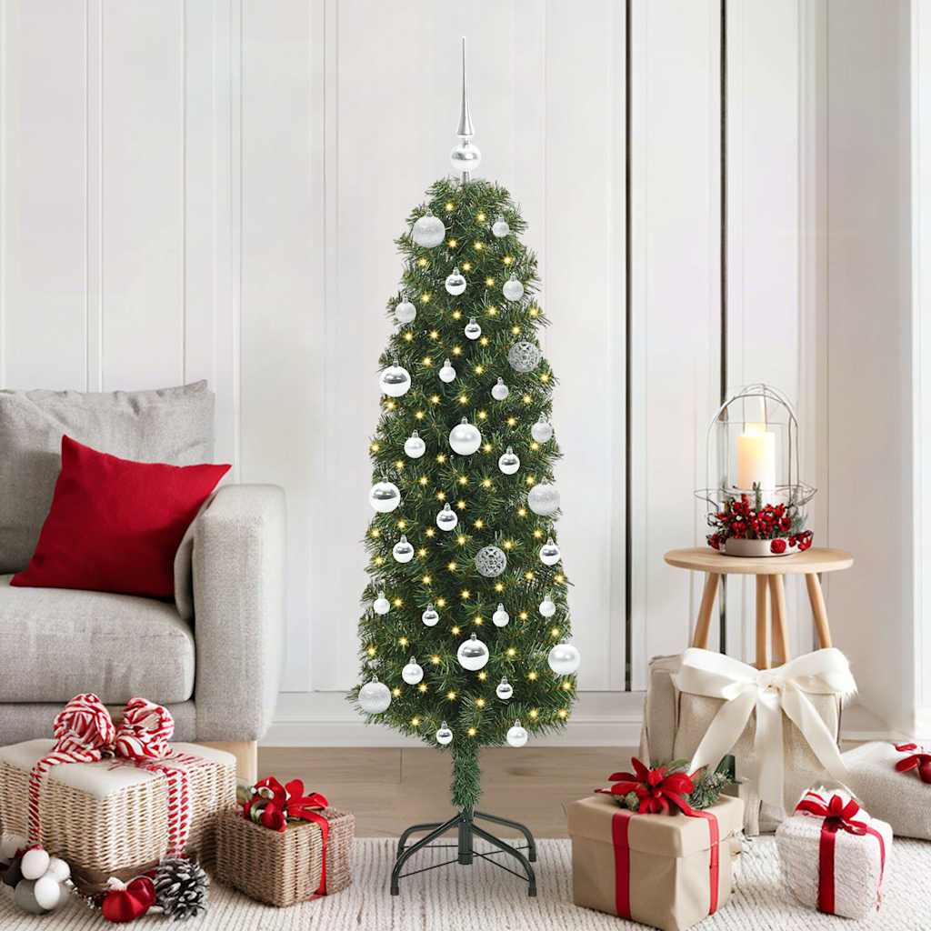 Kunstig juletre med 150 LED grønn 150 cm PVC og stål og plast