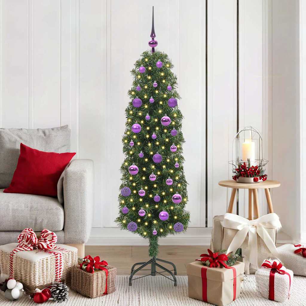 Kunstig juletre med 150 LED grønn 150 cm PVC og stål og plast