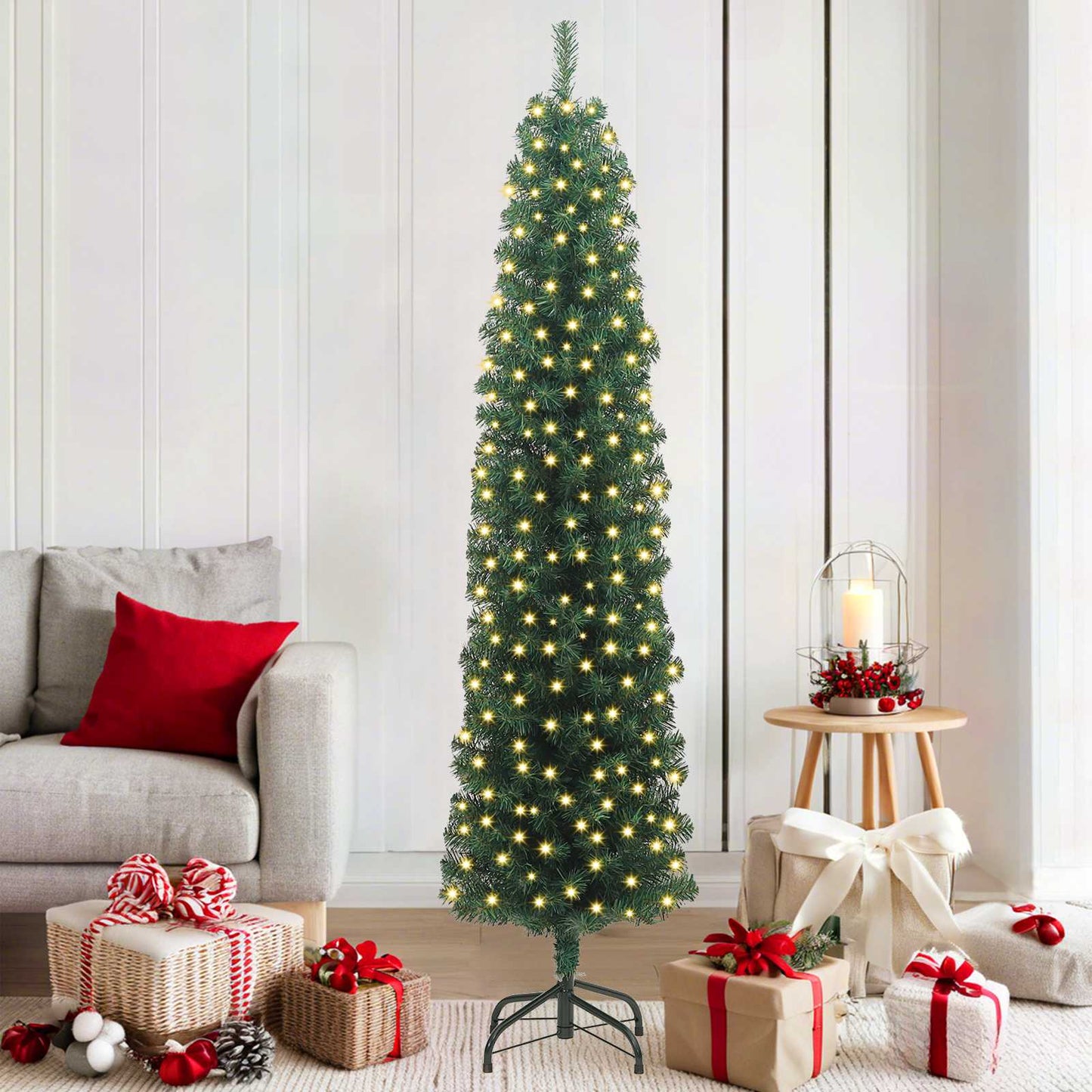 Kunstig juletre med 300 LED grønn 180 cm PVC og stål og plast