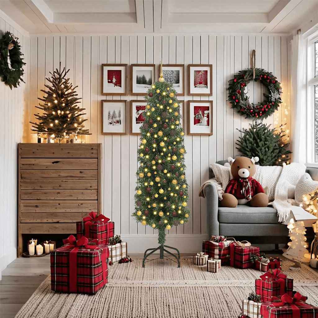 Kunstig juletre med 300 LED grønn 180 cm PVC og stål og plast