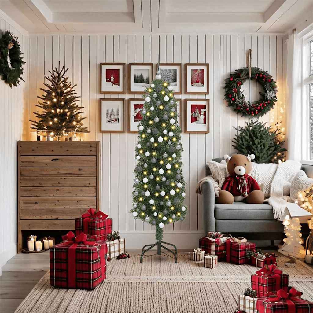Kunstig juletre med 300 LED grønn 180 cm PVC og stål og plast