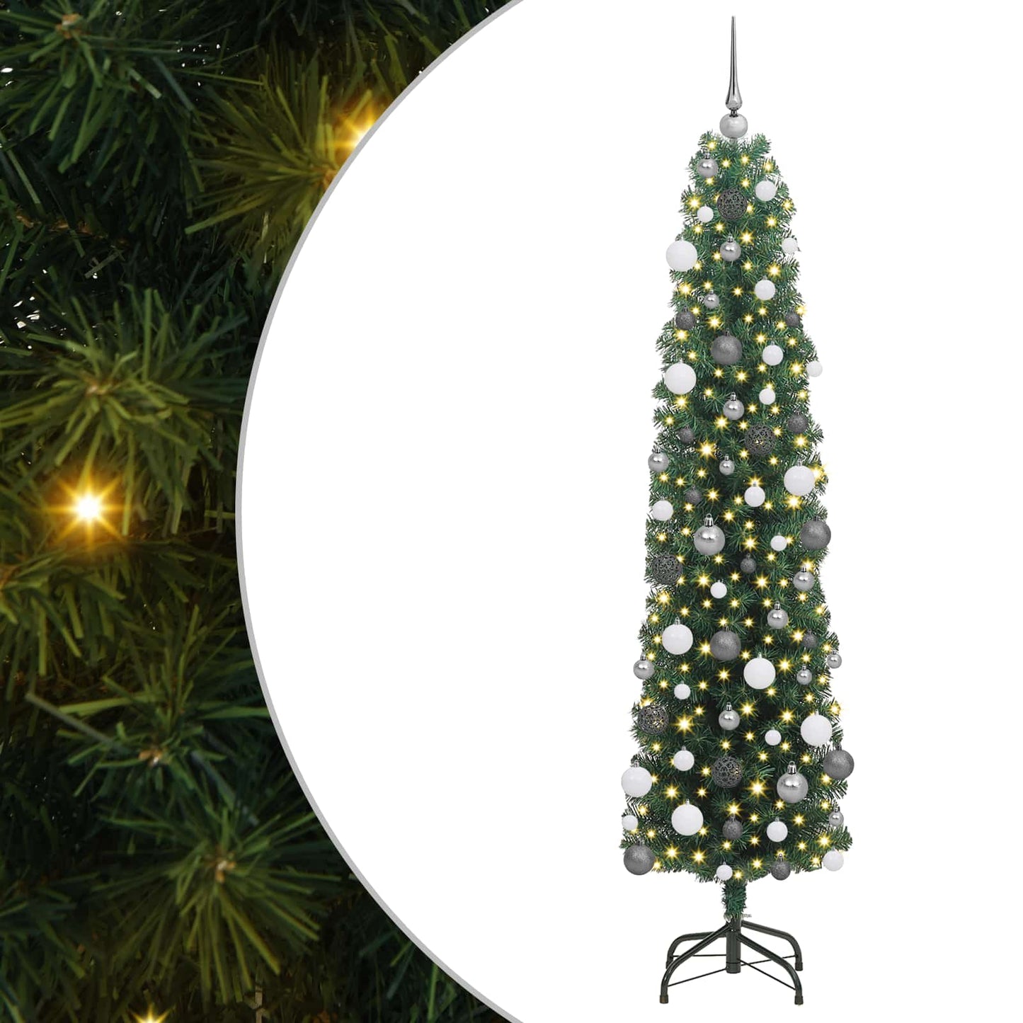 Kunstig juletre med 300 LED grønn 180 cm PVC og stål og plast