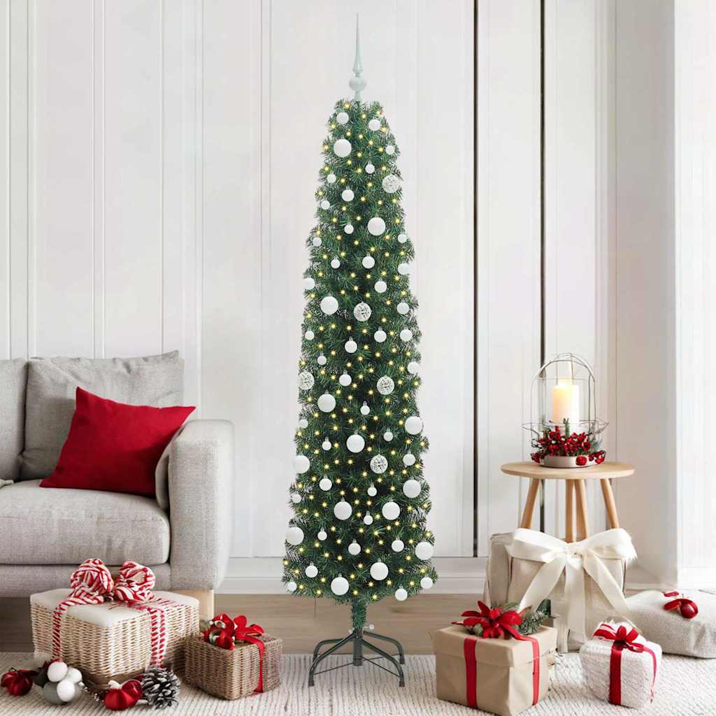 Kunstig juletre med 300 LED grønn 180 cm PVC og stål og plast