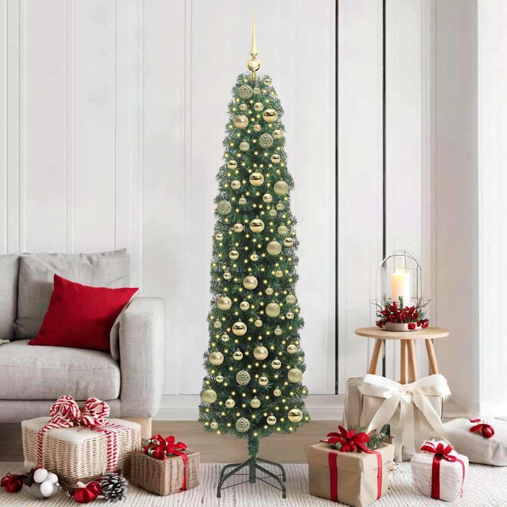 Kunstig juletre med 300 LED grønn 180 cm PVC og stål og plast