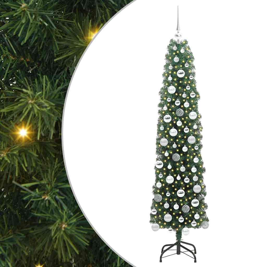 Kunstig juletre med 300 LED grønn 180 cm PVC og stål og plast