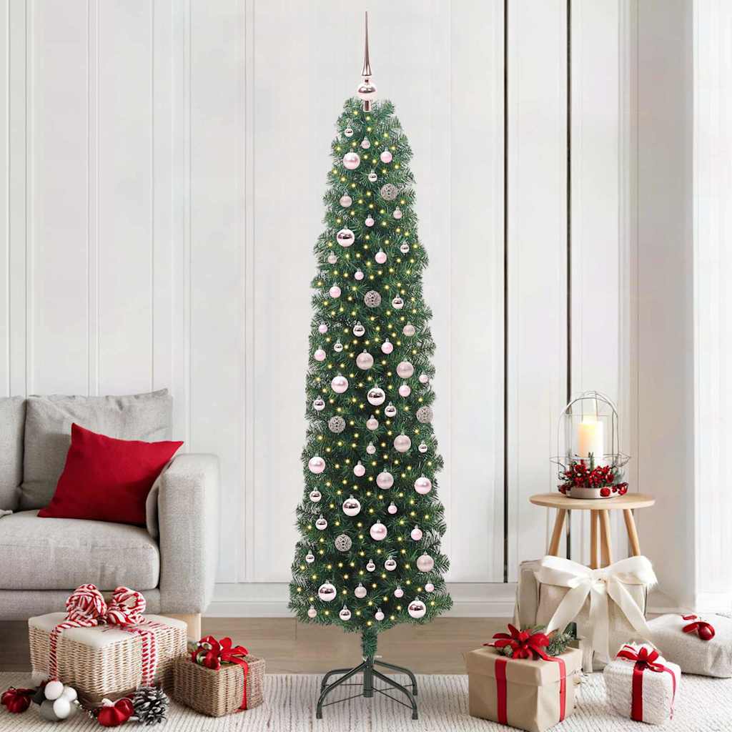 Kunstig juletre med 300 LED grønn 210 cm PVC og stål og plast