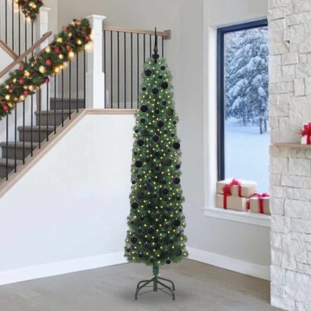 Kunstig juletre med 300 LED grønn 240 cm PVC og stål og plast vidaXL