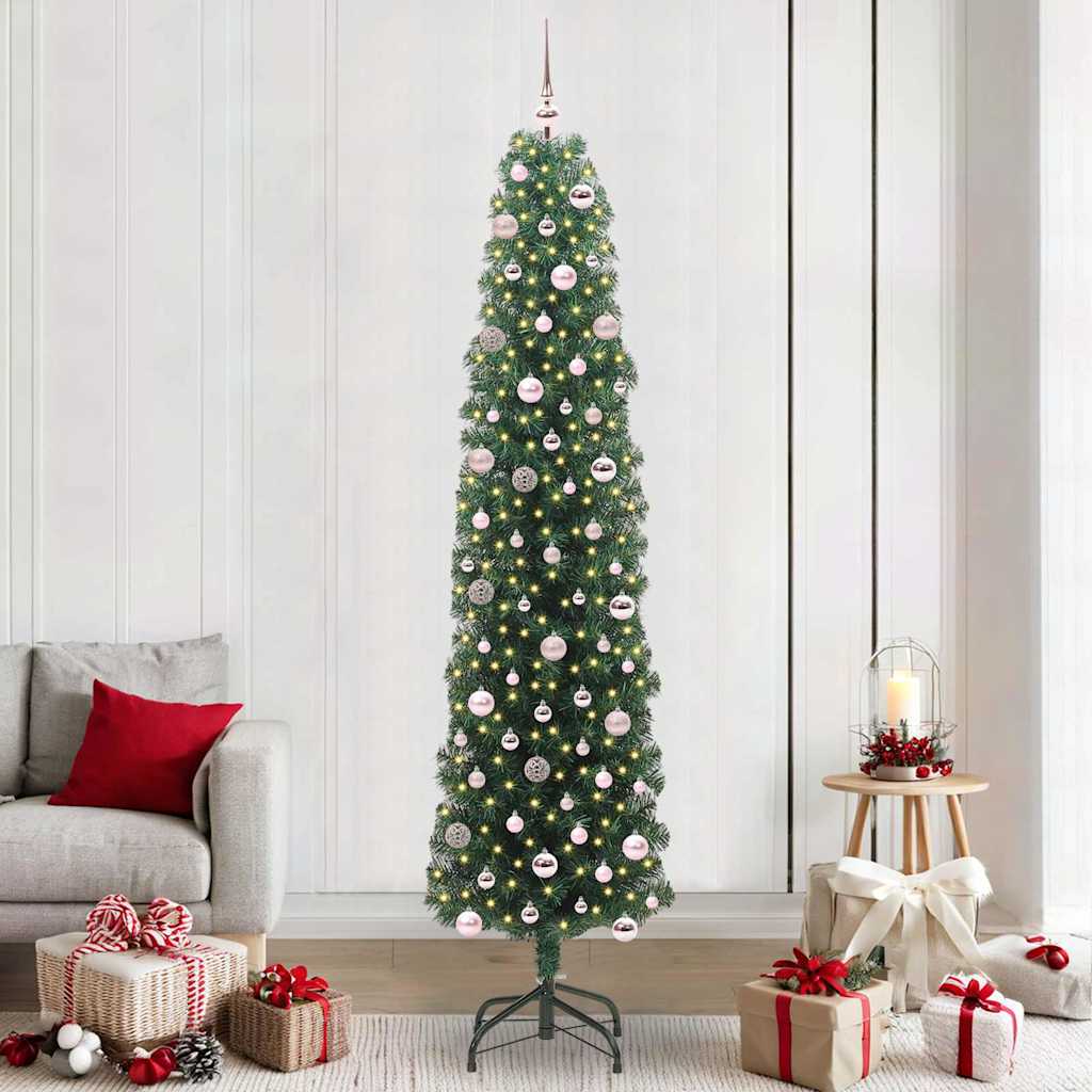 Kunstig juletre med 300 LED grønn 240 cm PVC og stål og plast vidaXL