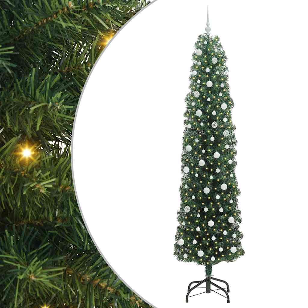 Kunstig juletre med 300 LED grønn 240 cm PVC og stål og plast vidaXL