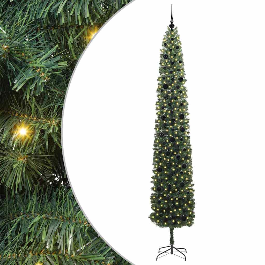 Kunstig juletre med 300 LED grønn 270 cm PVC og stål og plast vidaXL