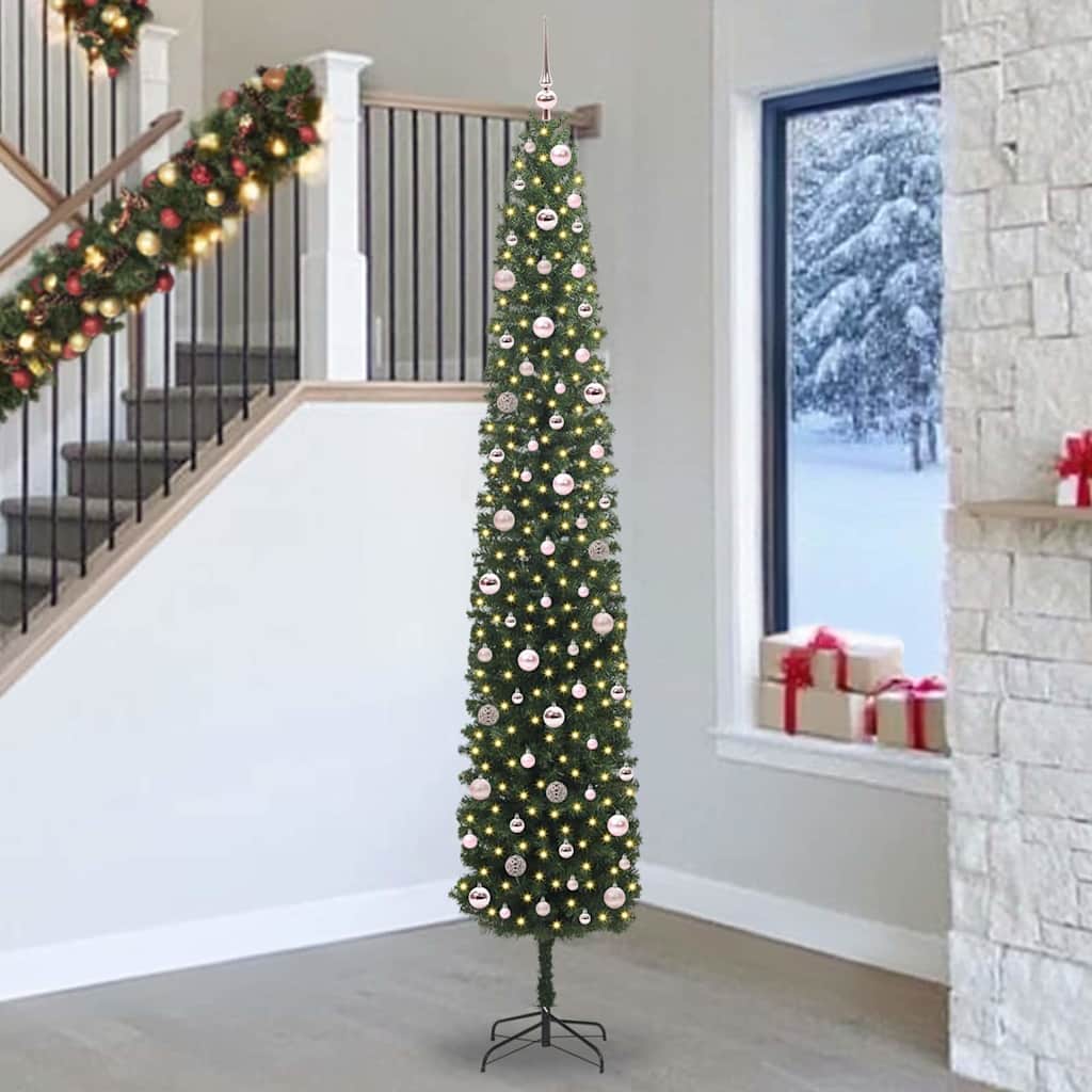 Kunstig juletre med 300 LED grønn 270 cm PVC og stål og plast vidaXL