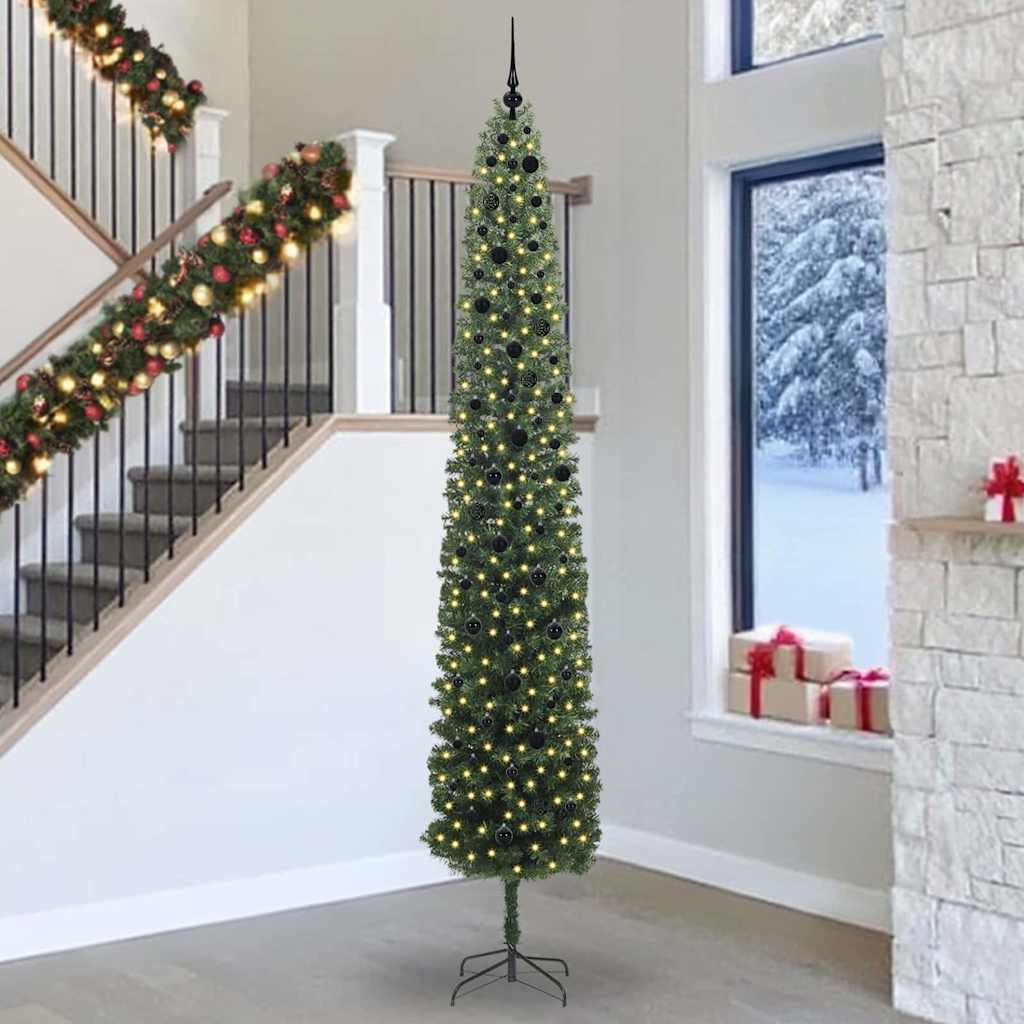 Kunstig juletre med 300 LED grønn 300 cm PVC og stål og plast vidaXL