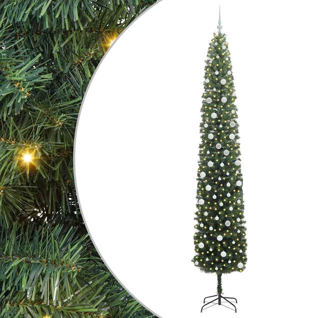 Kunstig juletre med 300 LED grønn 300 cm PVC og stål og plast vidaXL
