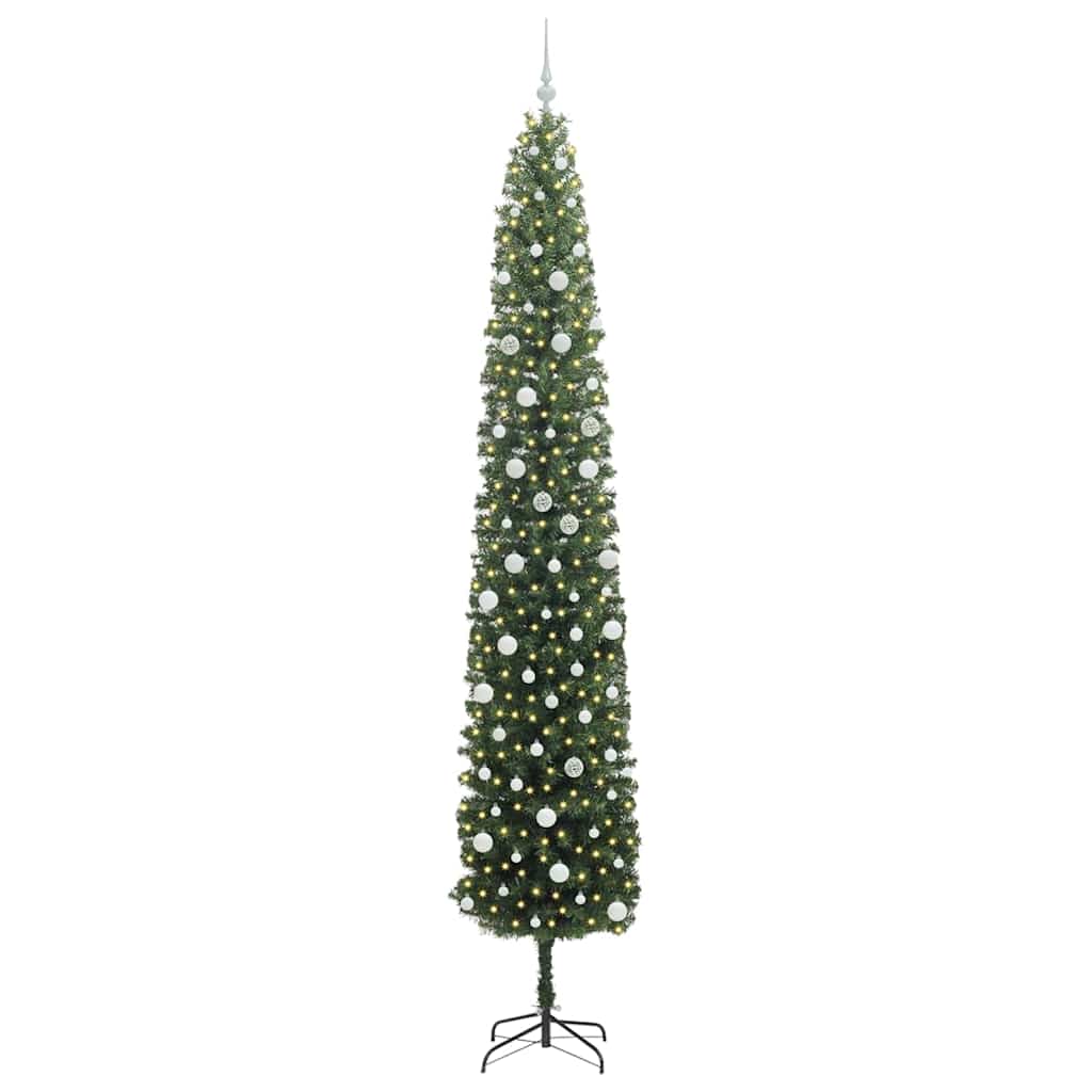 Kunstig juletre med 300 LED grønn 300 cm PVC og stål og plast vidaXL