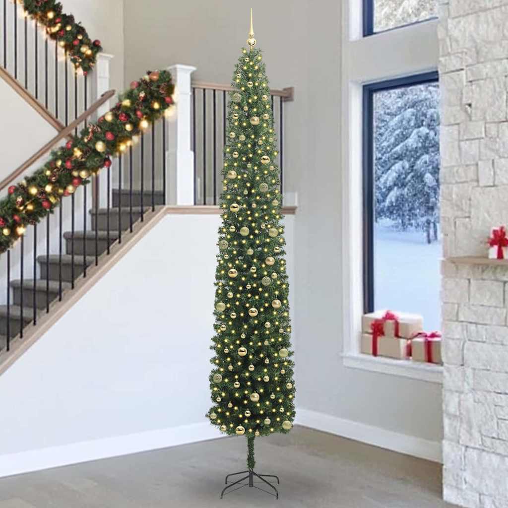 Kunstig juletre med 300 LED grønn 300 cm PVC og stål og plast