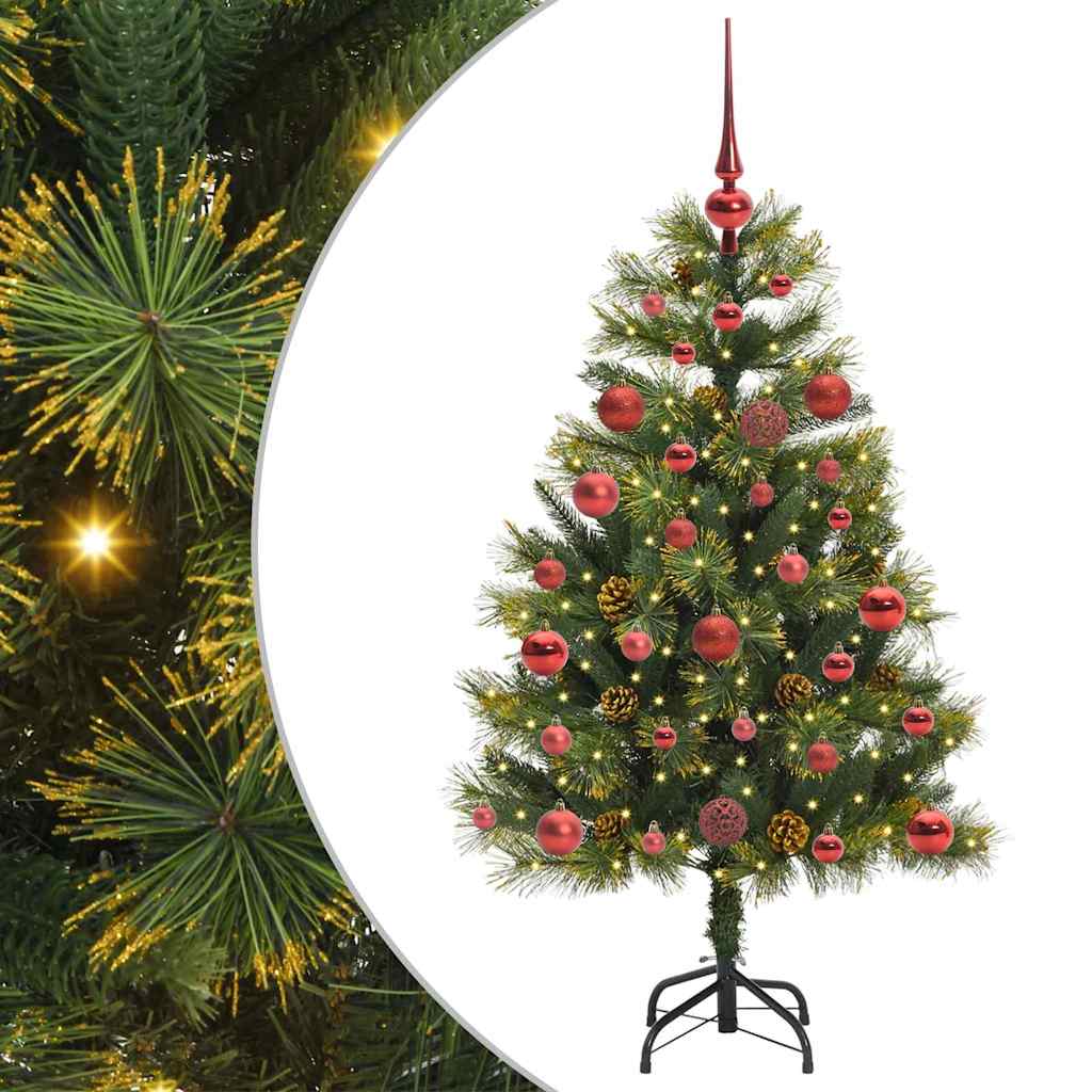 Kunstig hengslet juletre med kjegler grønn 120 cm