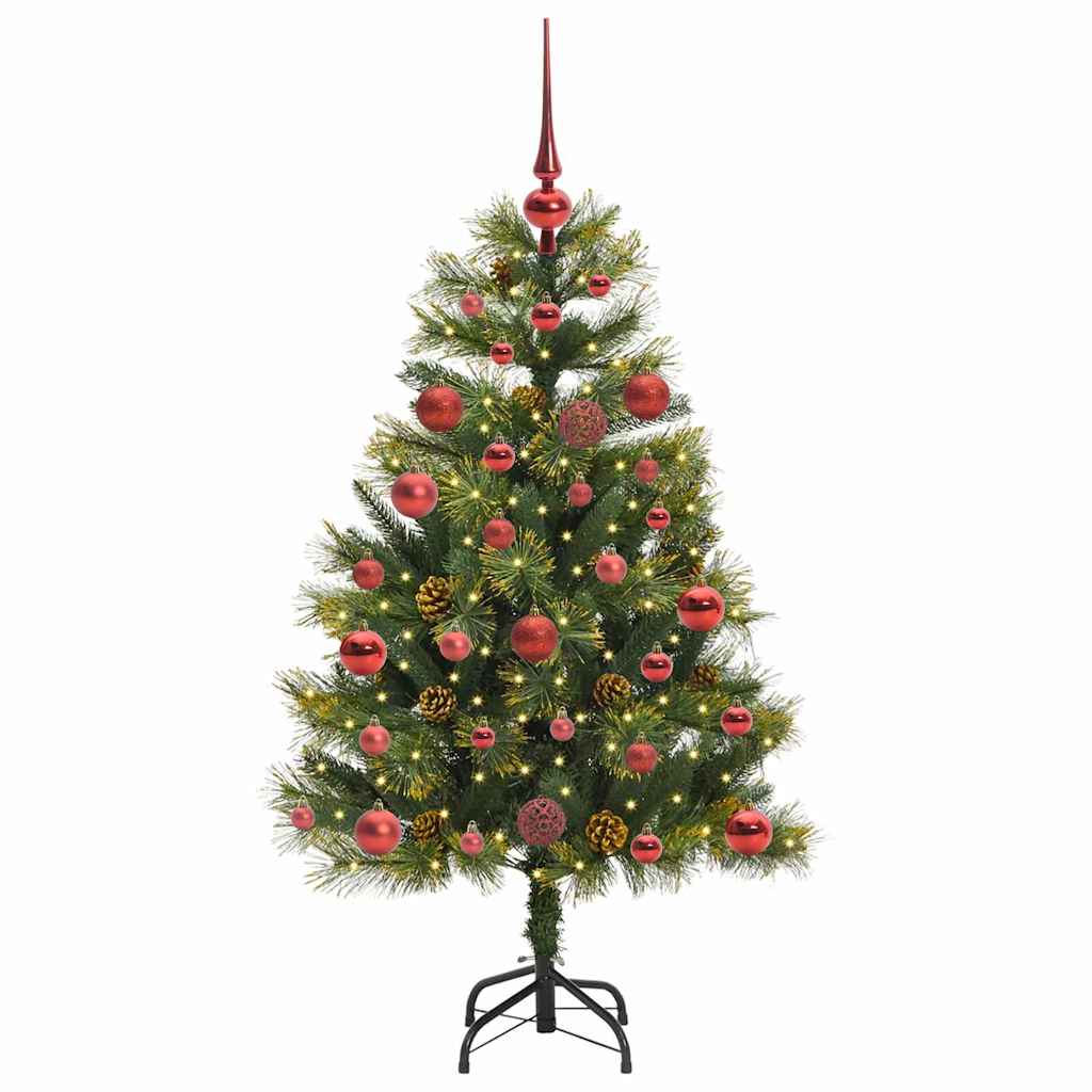 Kunstig hengslet juletre med kjegler grønn 120 cm