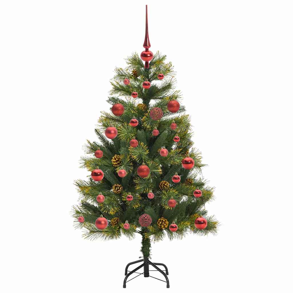 Kunstig hengslet juletre med kjegler grønn 120 cm