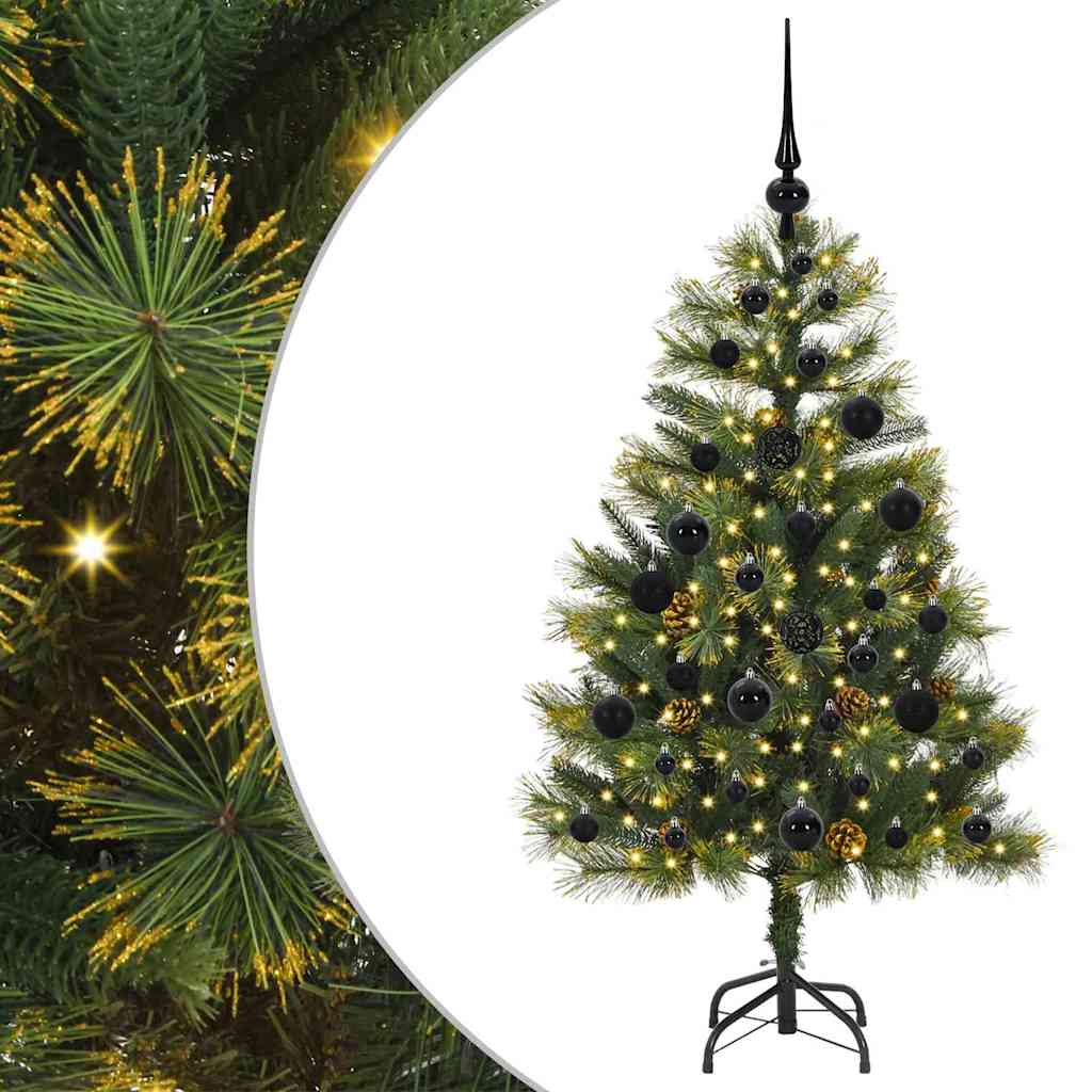 Kunstig hengslet juletre med kjegler grønn 120 cm