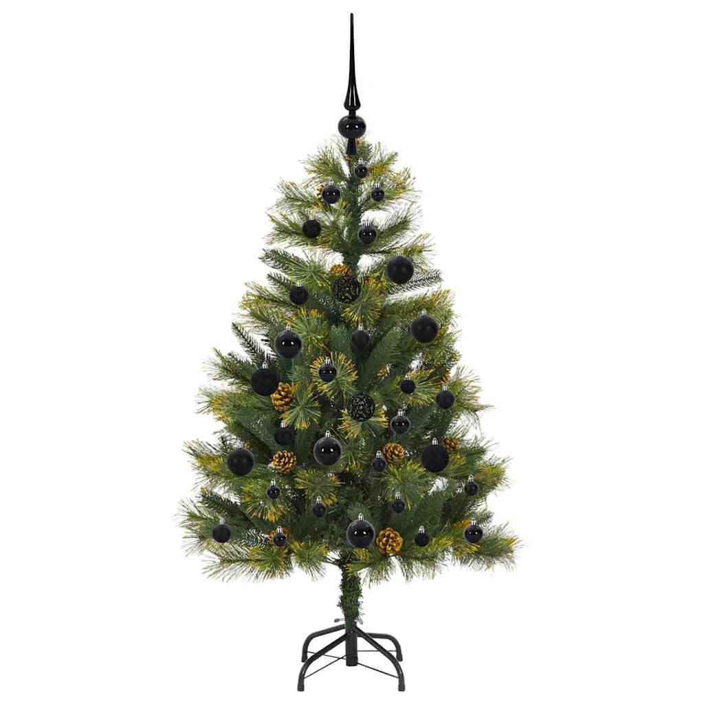 Kunstig hengslet juletre med kjegler grønn 120 cm
