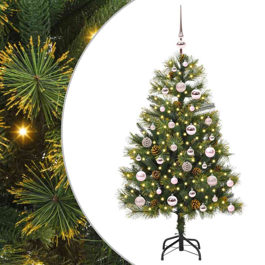 Kunstig hengslet juletre med kjegler grønn 120 cm