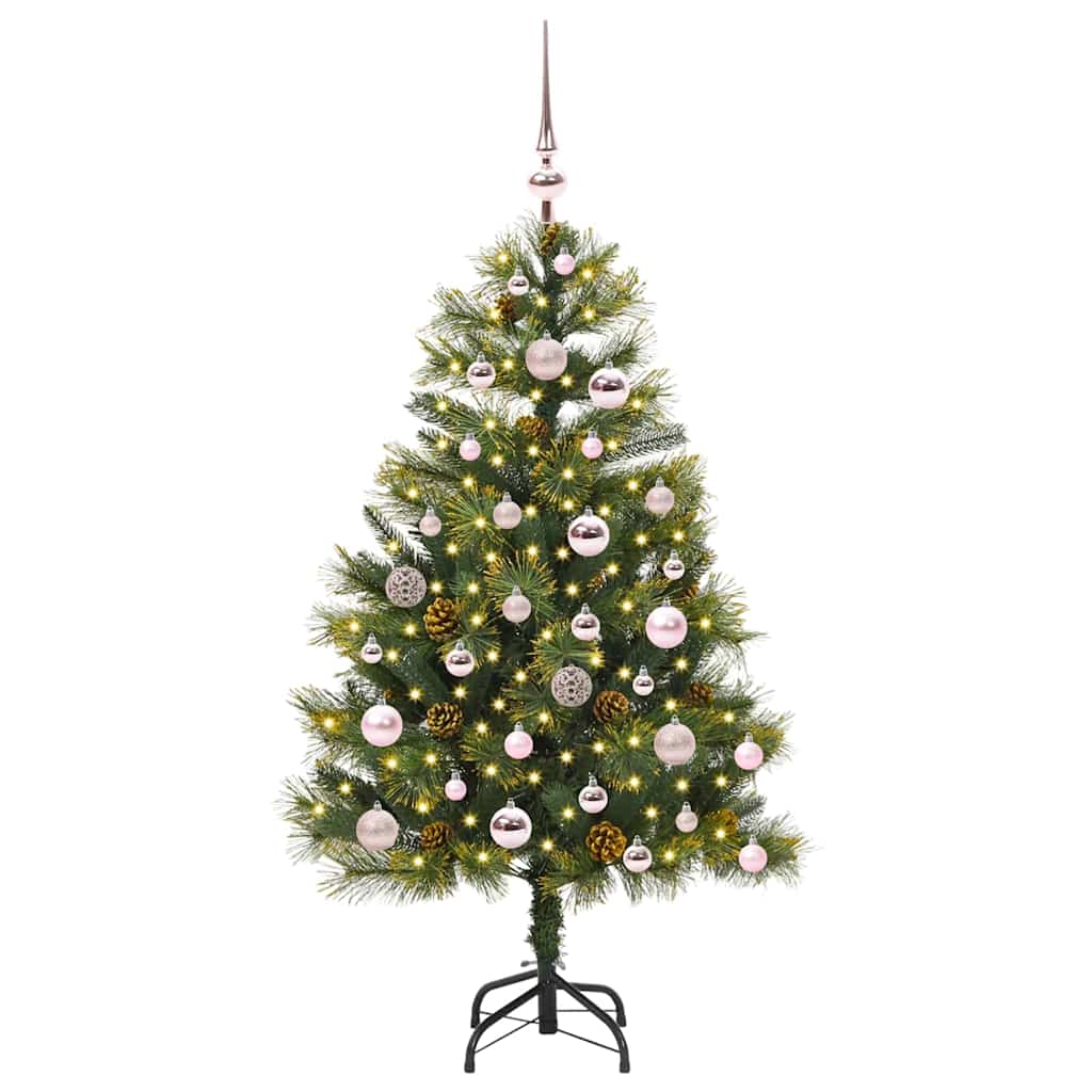 Kunstig hengslet juletre med kjegler grønn 120 cm