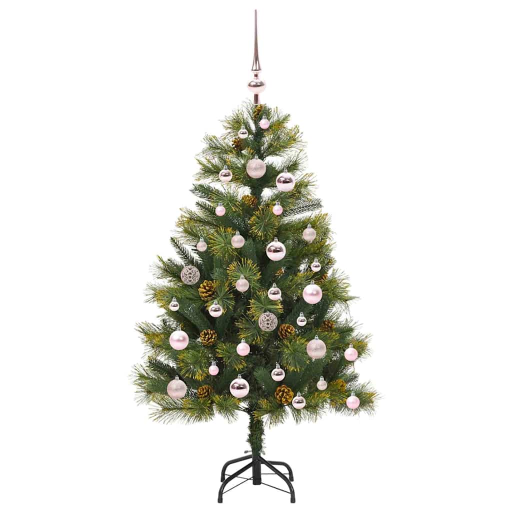 Kunstig hengslet juletre med kjegler grønn 120 cm
