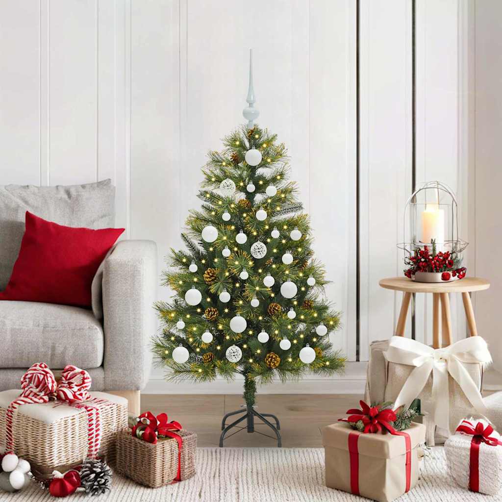 Kunstig hengslet juletre med kjegler grønn 120 cm