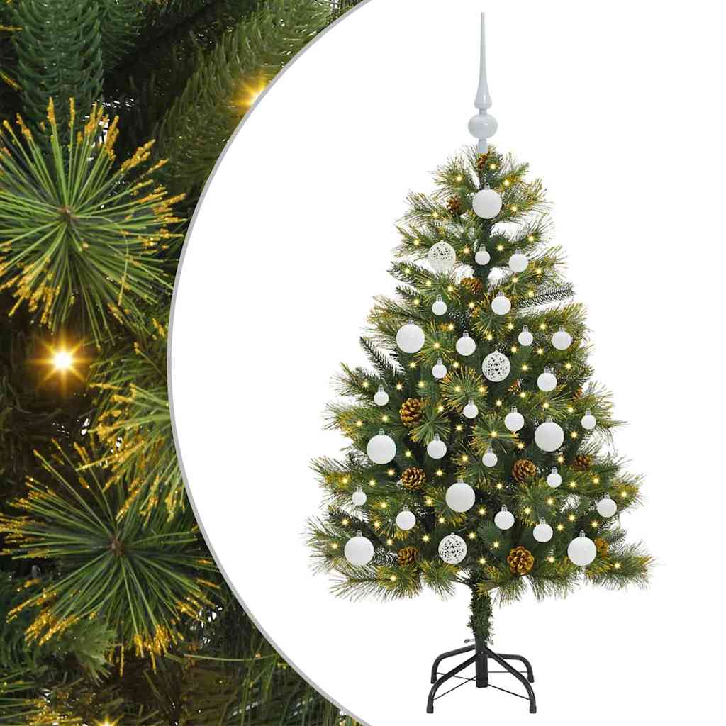 Kunstig hengslet juletre med kjegler grønn 120 cm