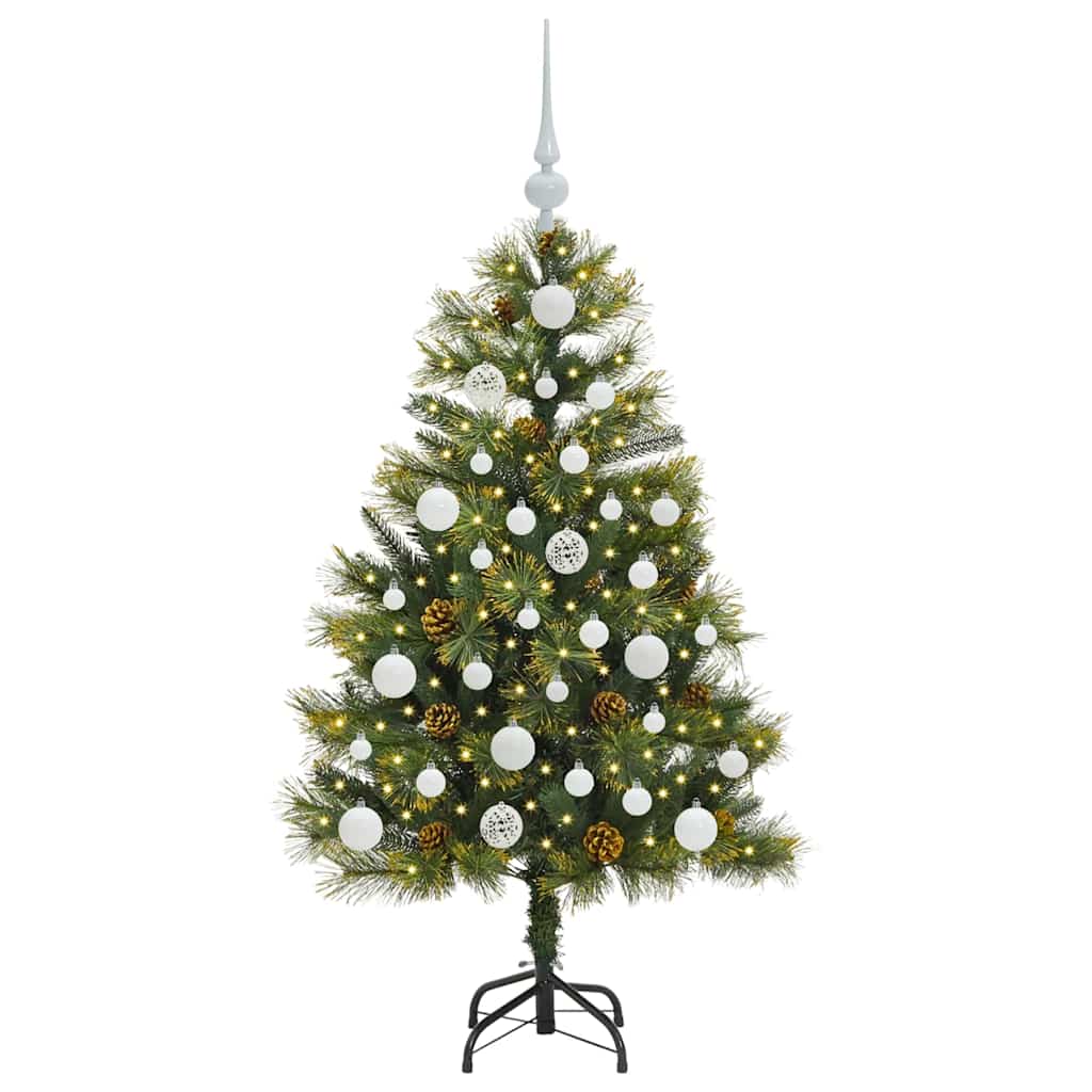Kunstig hengslet juletre med kjegler grønn 120 cm