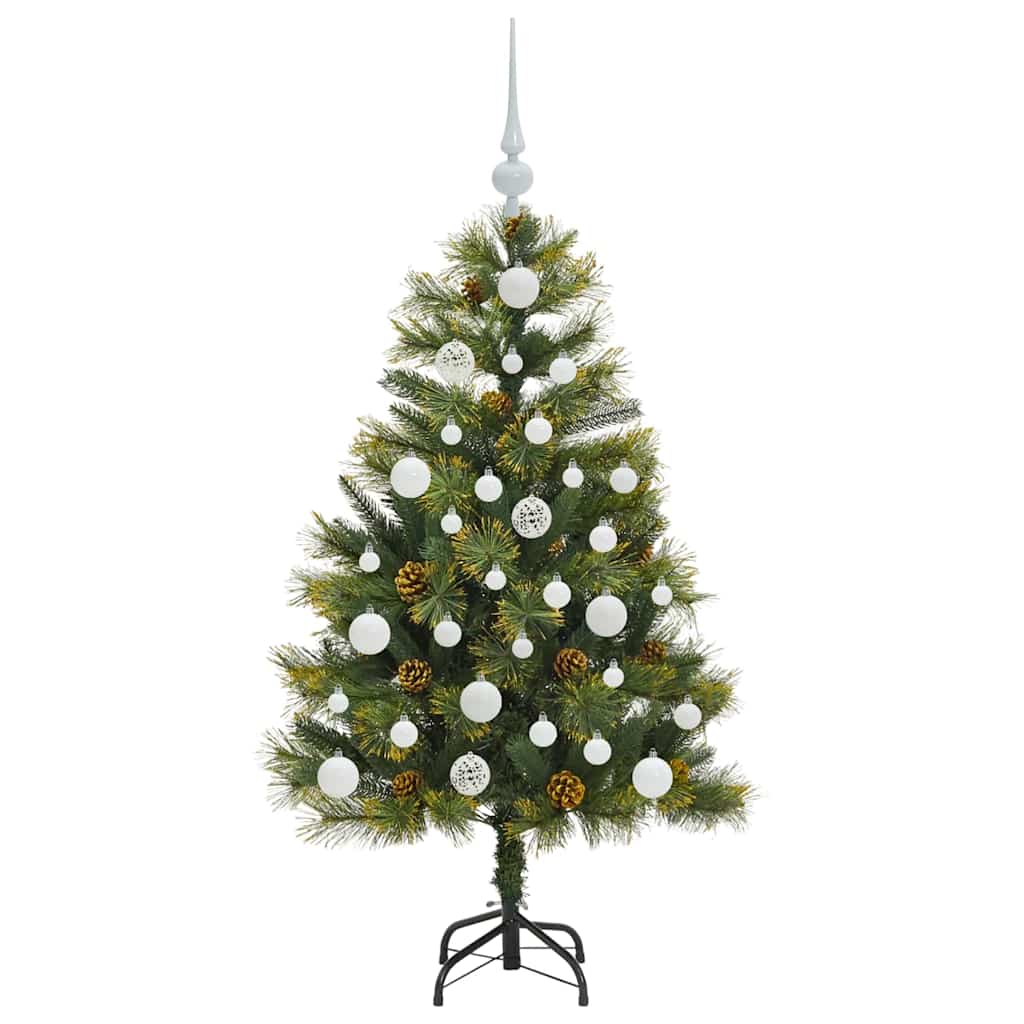 Kunstig hengslet juletre med kjegler grønn 120 cm
