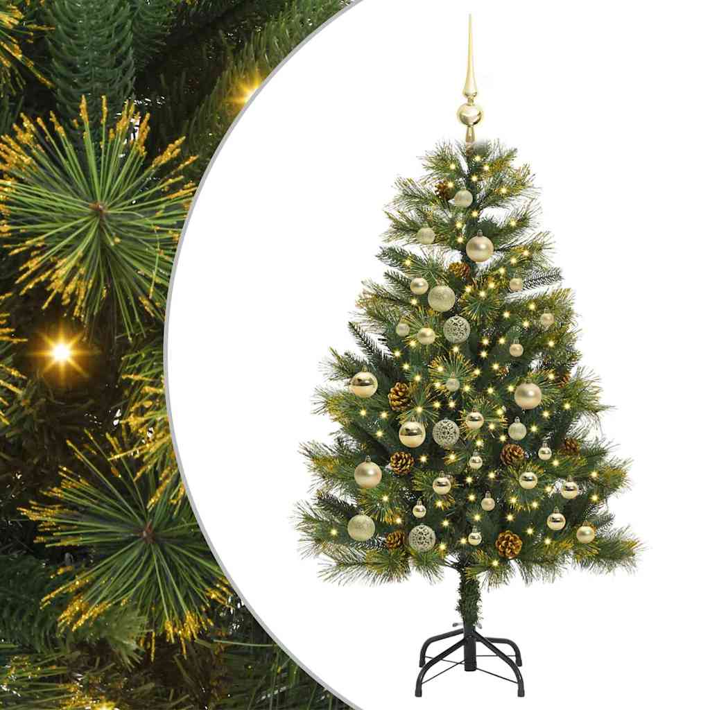 Kunstig hengslet juletre med kjegler grønn 120 cm