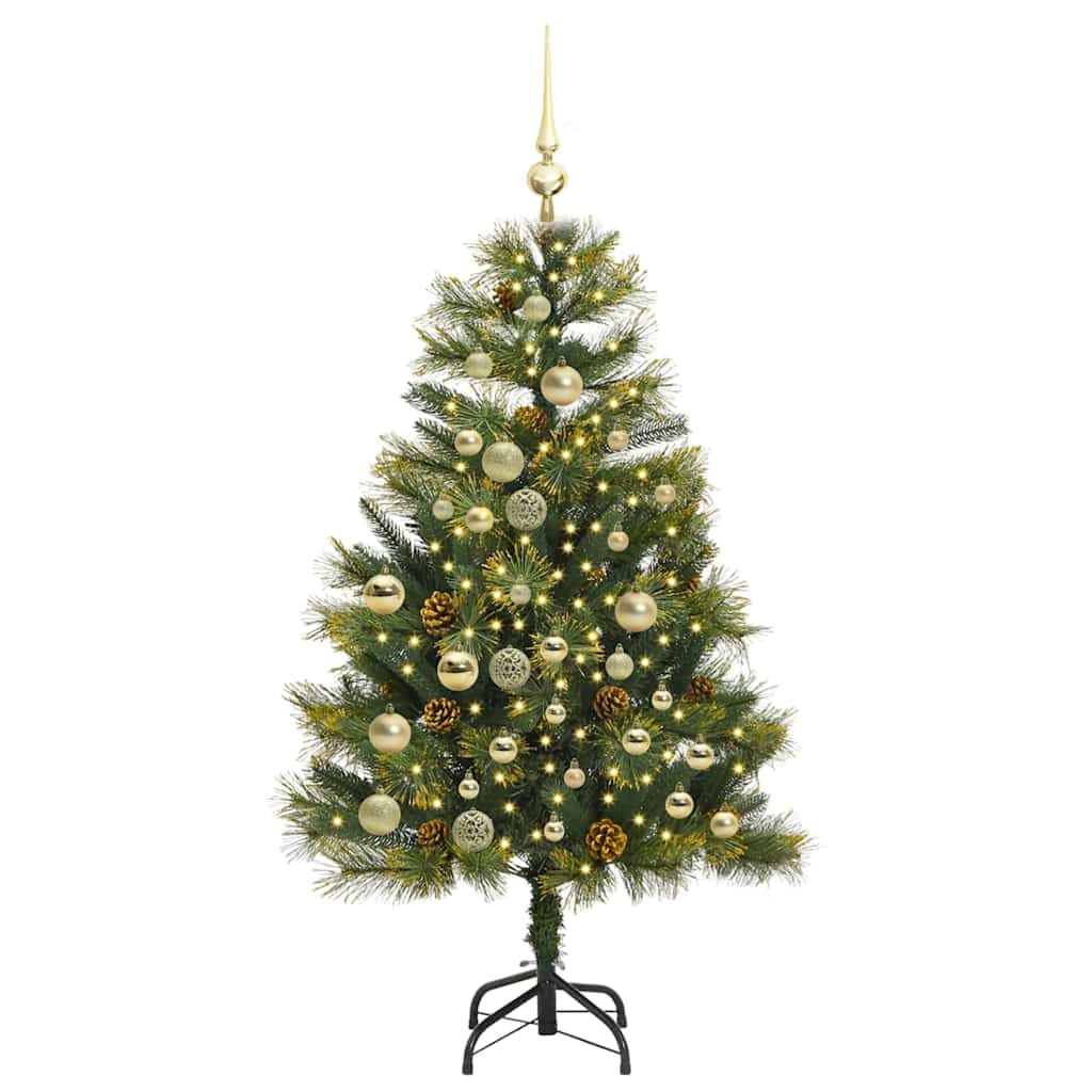 Kunstig hengslet juletre med kjegler grønn 120 cm