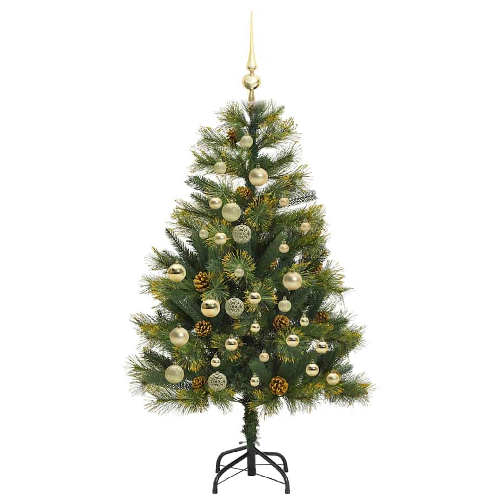 Kunstig hengslet juletre med kjegler grønn 120 cm