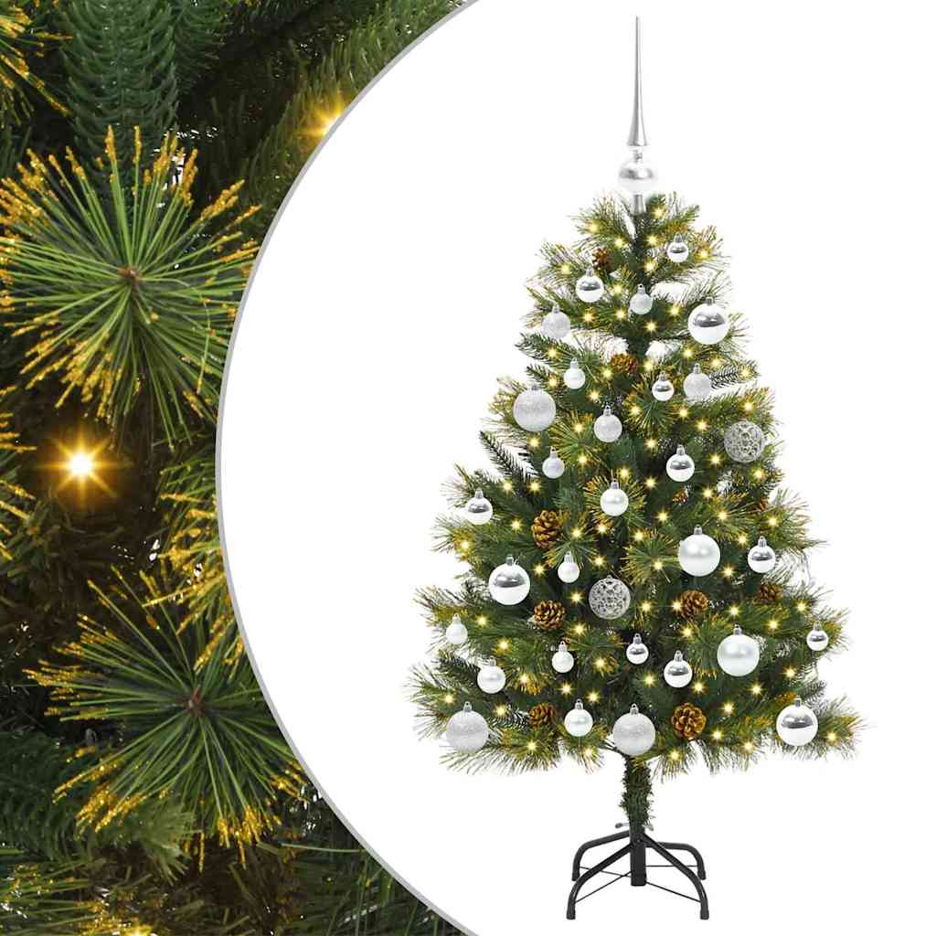 Kunstig hengslet juletre med kjegler grønn 120 cm