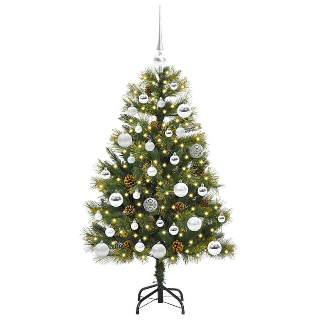Kunstig hengslet juletre med kjegler grønn 120 cm