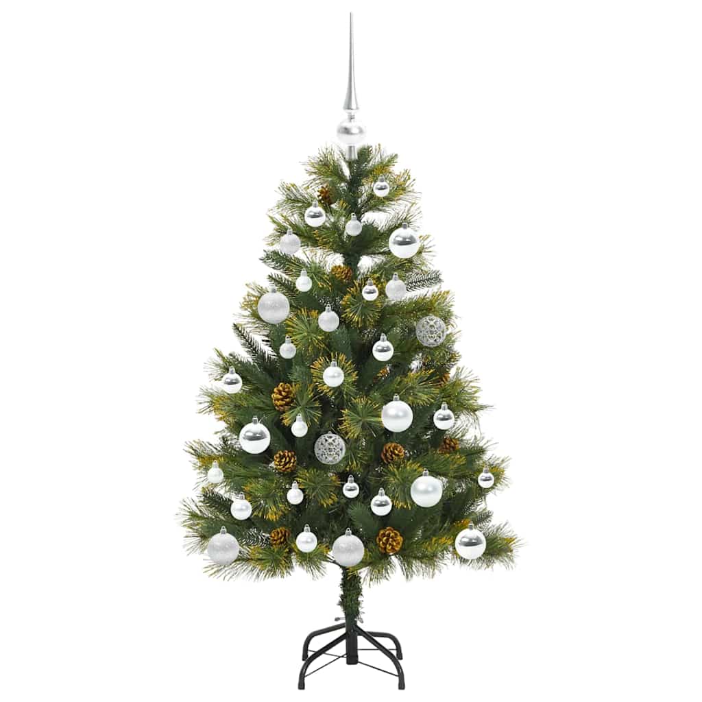 Kunstig hengslet juletre med kjegler grønn 120 cm