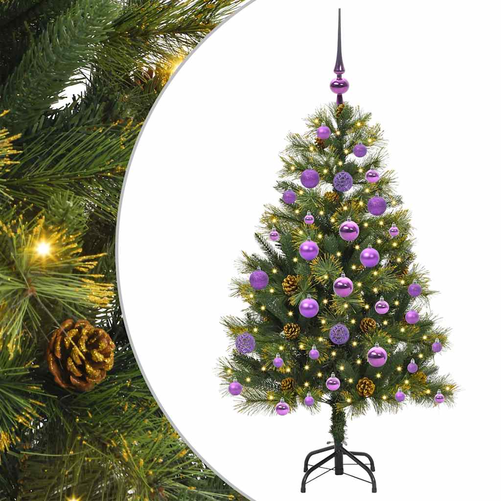 Kunstig hengslet juletre med kjegler grønn 120 cm