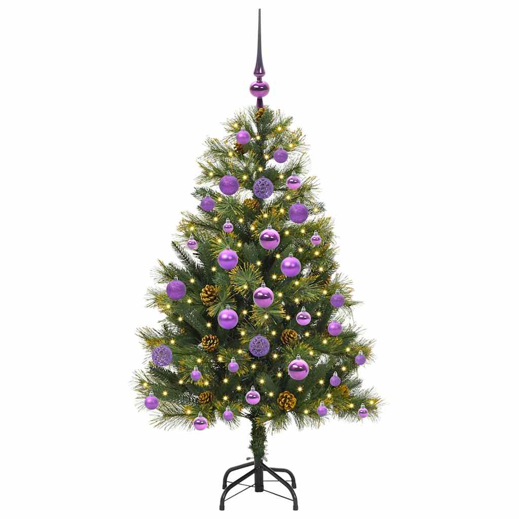 Kunstig hengslet juletre med kjegler grønn 120 cm