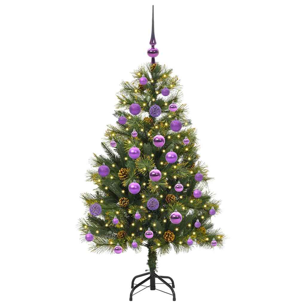 Kunstig hengslet juletre med kjegler grønn 120 cm