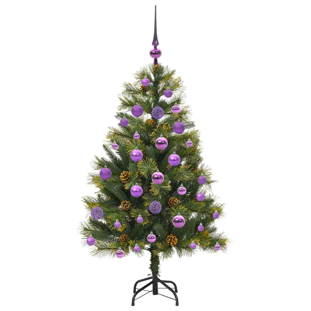 Kunstig hengslet juletre med kjegler grønn 120 cm