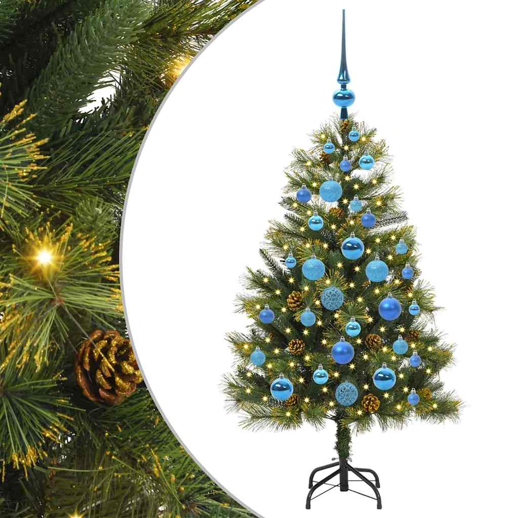 Kunstig hengslet juletre med kjegler grønn 120 cm