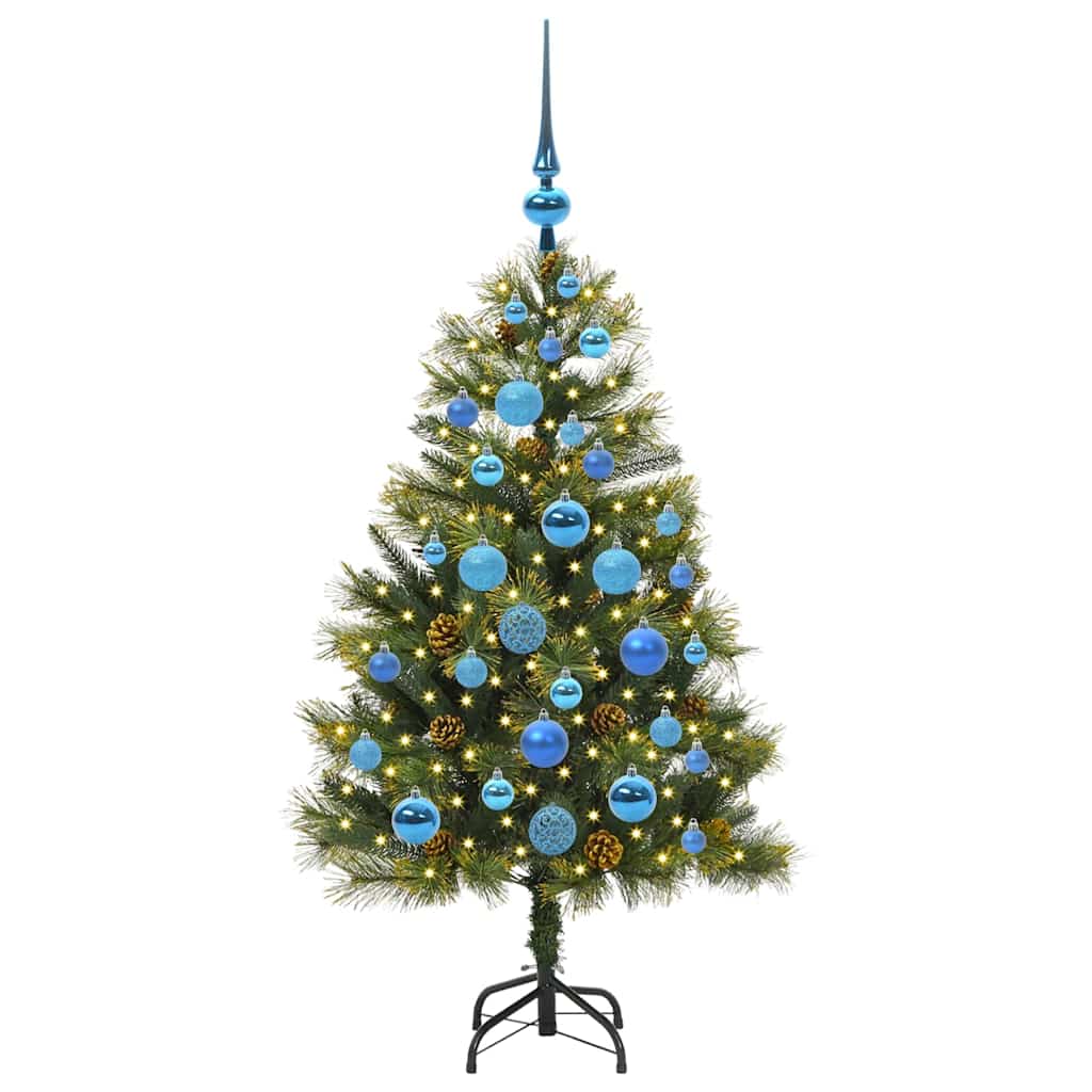 Kunstig hengslet juletre med kjegler grønn 120 cm