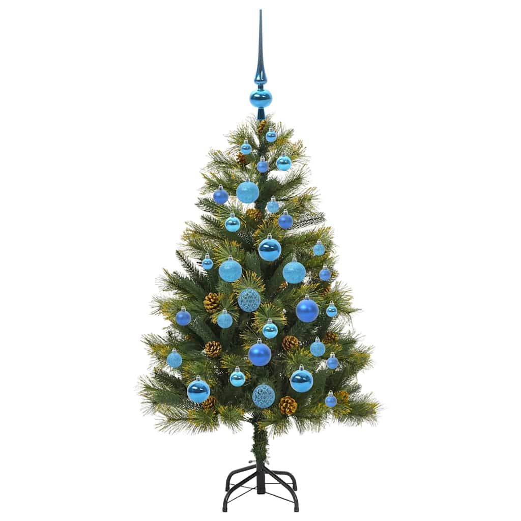 Kunstig hengslet juletre med kjegler grønn 120 cm