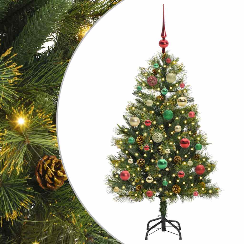 Kunstig hengslet juletre med kjegler grønn 120 cm
