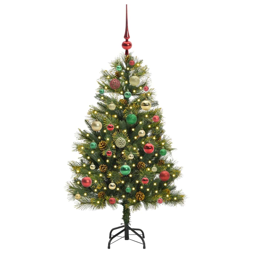 Kunstig hengslet juletre med kjegler grønn 120 cm
