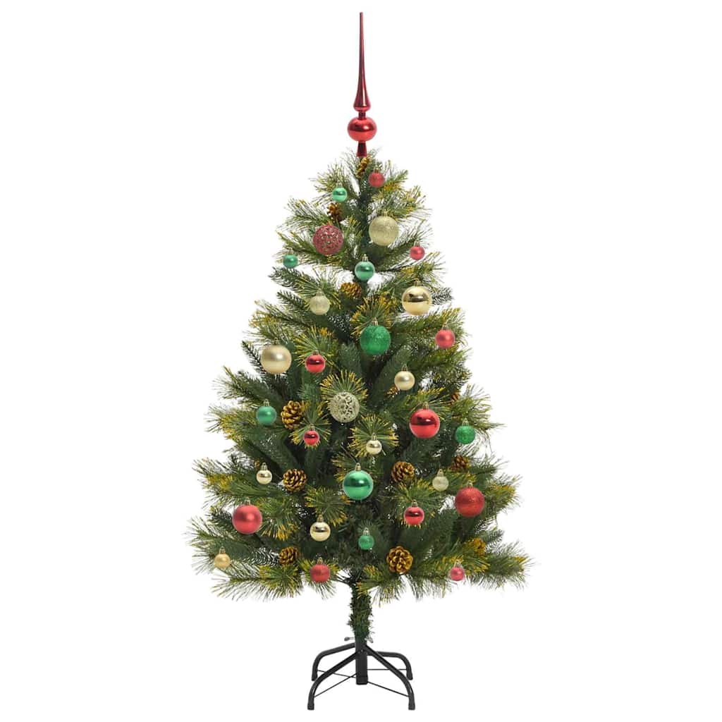 Kunstig hengslet juletre med kjegler grønn 120 cm
