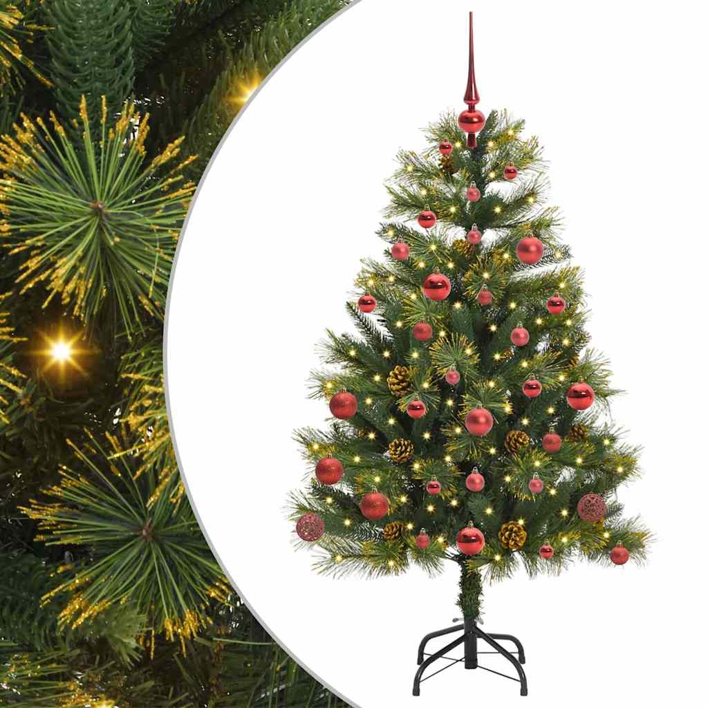 Kunstig hengslet juletre med kjegler grønn 150 cm