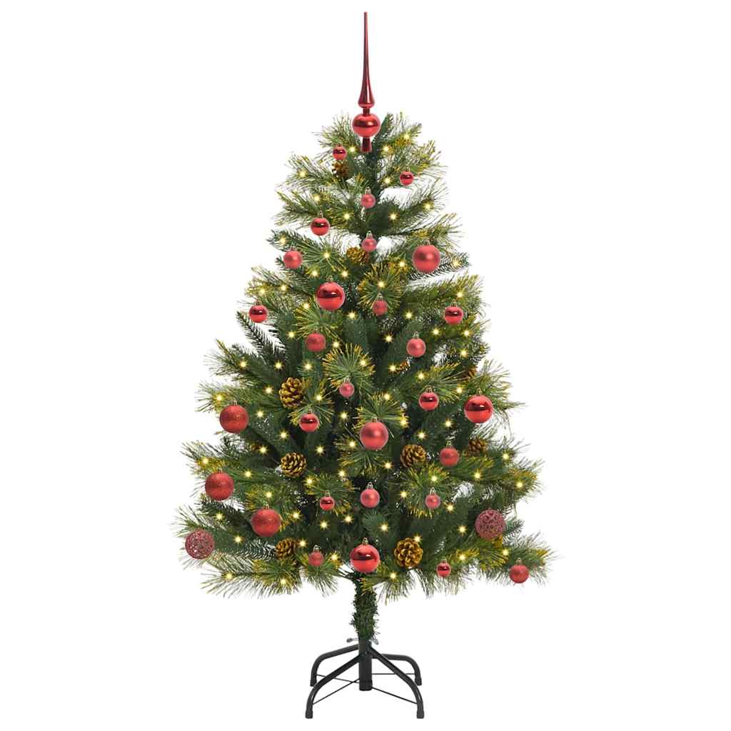 Kunstig hengslet juletre med kjegler grønn 150 cm