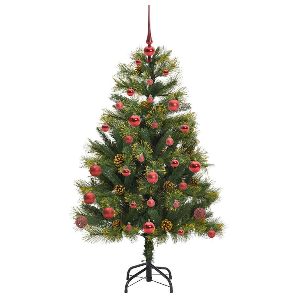 Kunstig hengslet juletre med kjegler grønn 150 cm